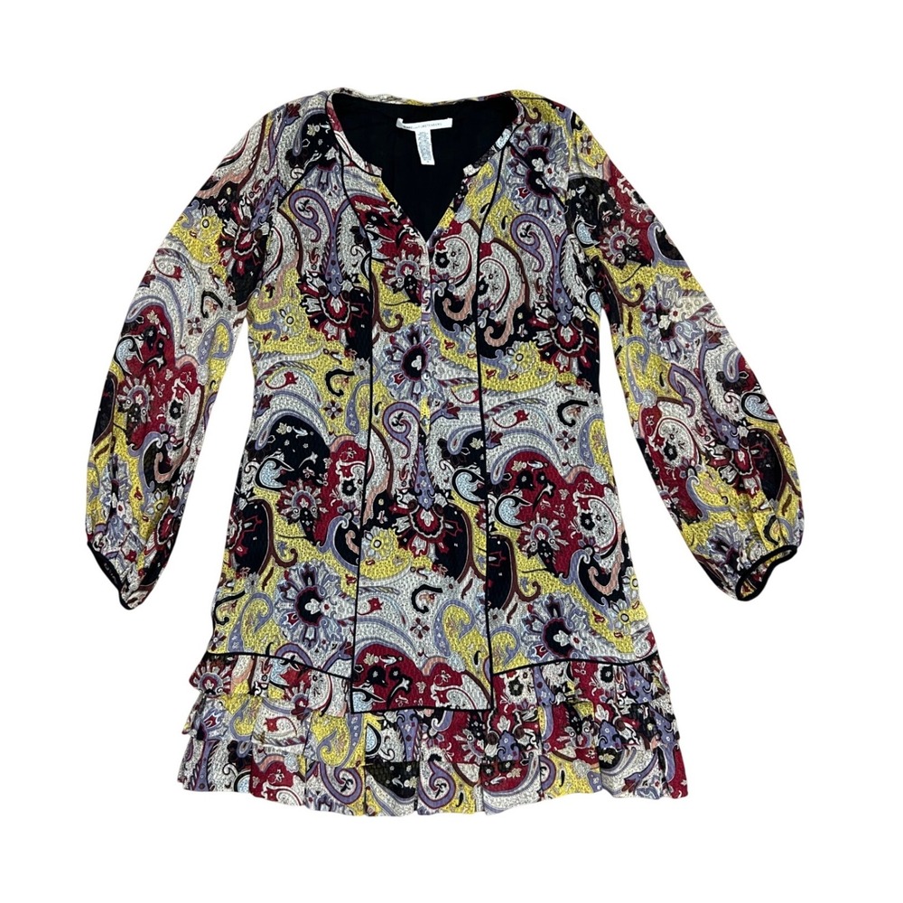 Diane Von Furstenberg Paisley Mini Dress in Red, Yellow, Black